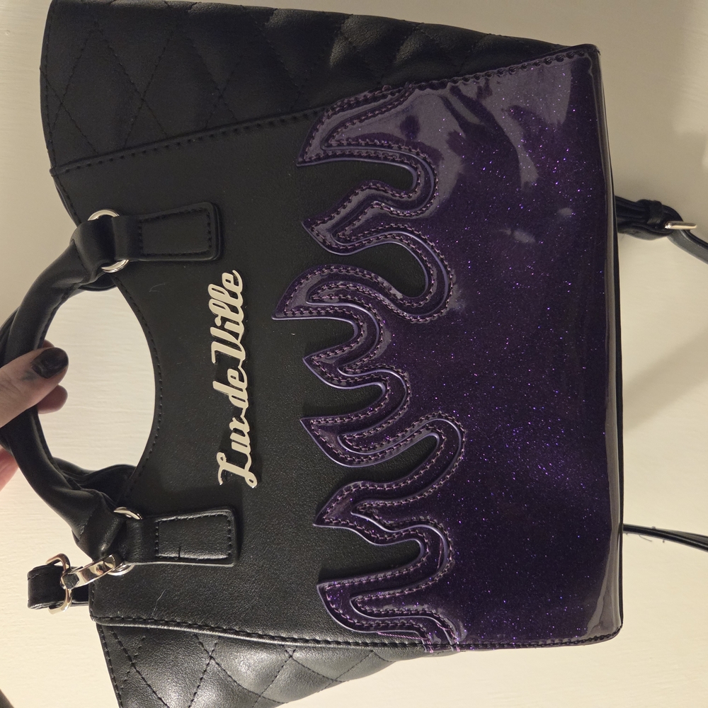 Lux de Ville Black and Purple Glitter Bag